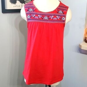 St. John's Bay red Women's top Lovely enbroidery at the top in blue/white Size S